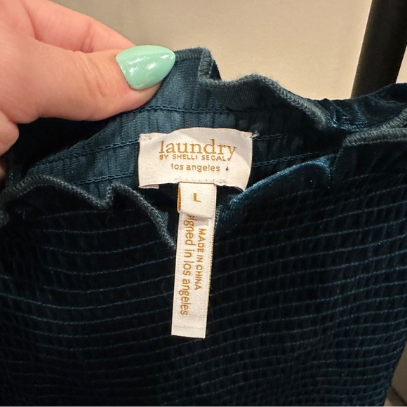 NWT Laundry by Shelli Seagal velvet baby doll smocked emerald green|size large - Picture 3 of 6